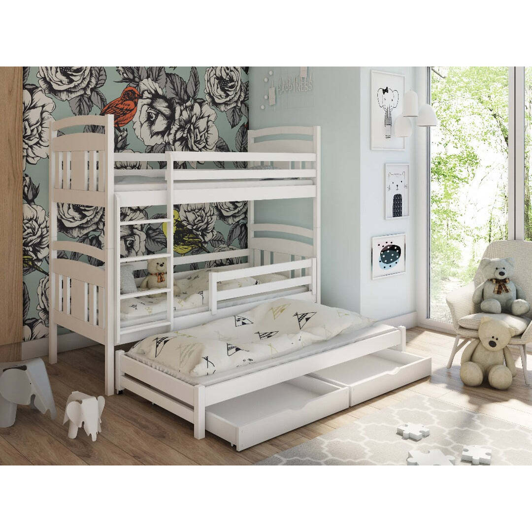 Igor Bunk Bed with Trundle and Storage - White Matt Foam Mattresses - image 1
