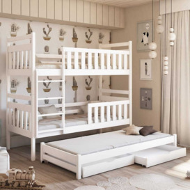 Klara Bunk Bed with Trundle and Storage - White Matt Foam/Bonnell Mattresses