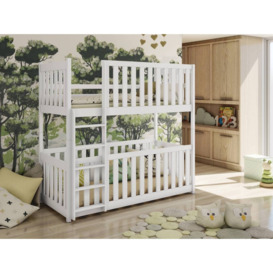 Wooden Bunk Bed Konrad with Cot Bed - White Matt Without Mattresses - thumbnail 1