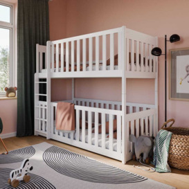 Wooden Bunk Bed Konrad with Cot Bed - White Matt Without Mattresses - thumbnail 2