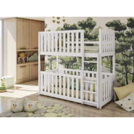 Wooden Bunk Bed Konrad with Cot Bed - White Matt Without Mattresses - thumbnail 3