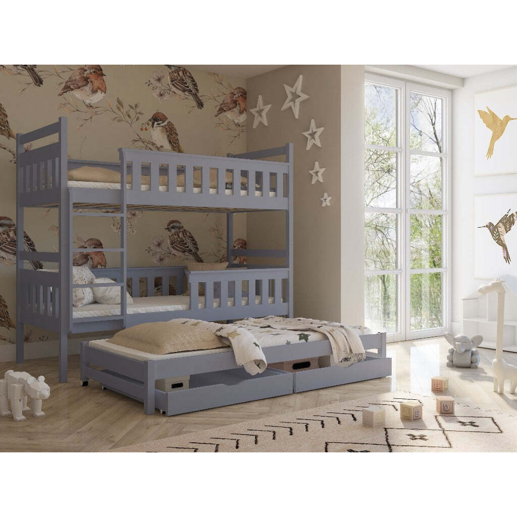 Kors Bunk Bed with Trundle and Storage - Grey Matt Without Mattresses - image 1