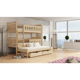 Kors Bunk Bed with Trundle and Storage - Pine Foam/Bonnell Mattresses