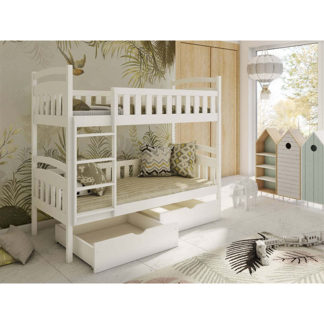 Wooden Bunk Bed Michas with Storage - White Matt Without Mattresses - image 1