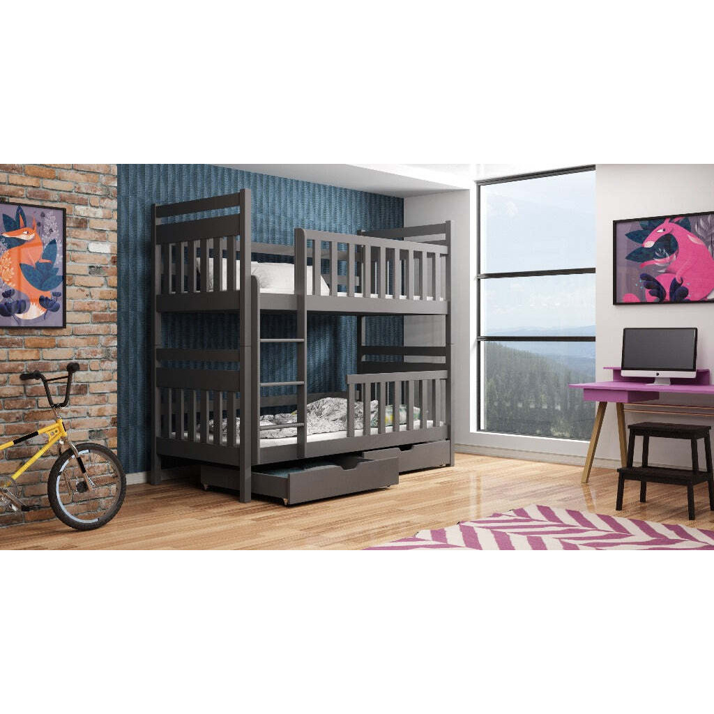 Wooden Bunk Bed Monika with Storage - Graphite Without Mattresses - image 1