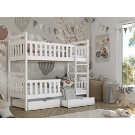 Wooden Bunk Bed Monika with Storage - White Matt Foam/Bonnell Mattresses