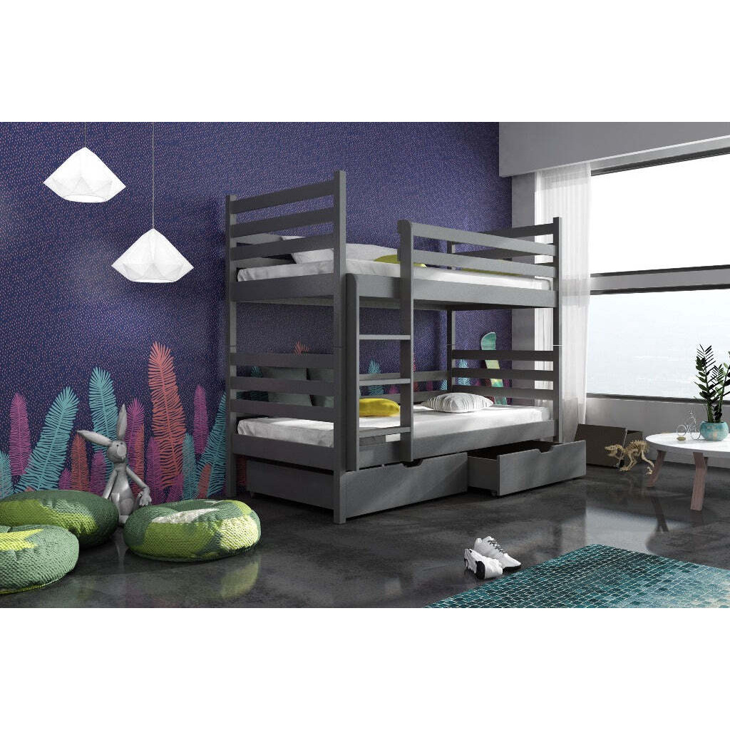 Wooden Bunk Bed Nemo with Storage - Graphite Without Mattresses - image 1