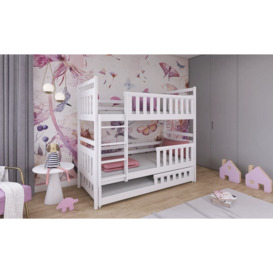 Wooden Bunk Bed Olivia With Trundle - White Foam/Bonnell Mattresses
