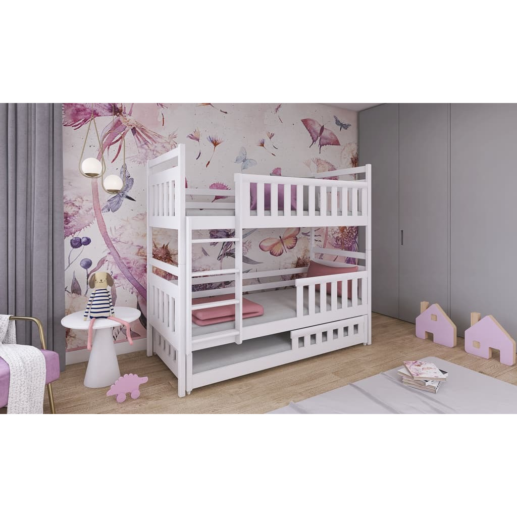 Wooden Bunk Bed Olivia With Trundle - White Without Mattresses - image 1