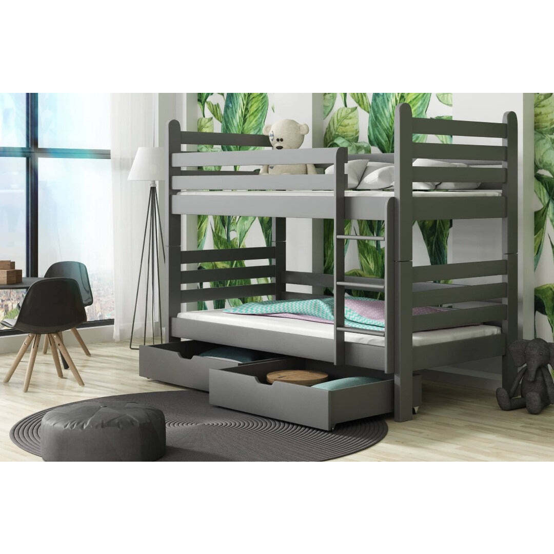 Wooden Bunk Bed Patryk with Storage - Graphite Foam Mattresses - image 1