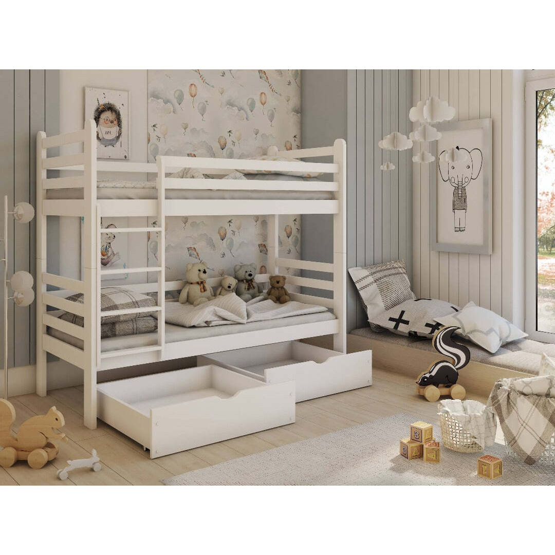Wooden Bunk Bed Patryk with Storage - White Matt Without Mattresses - image 1