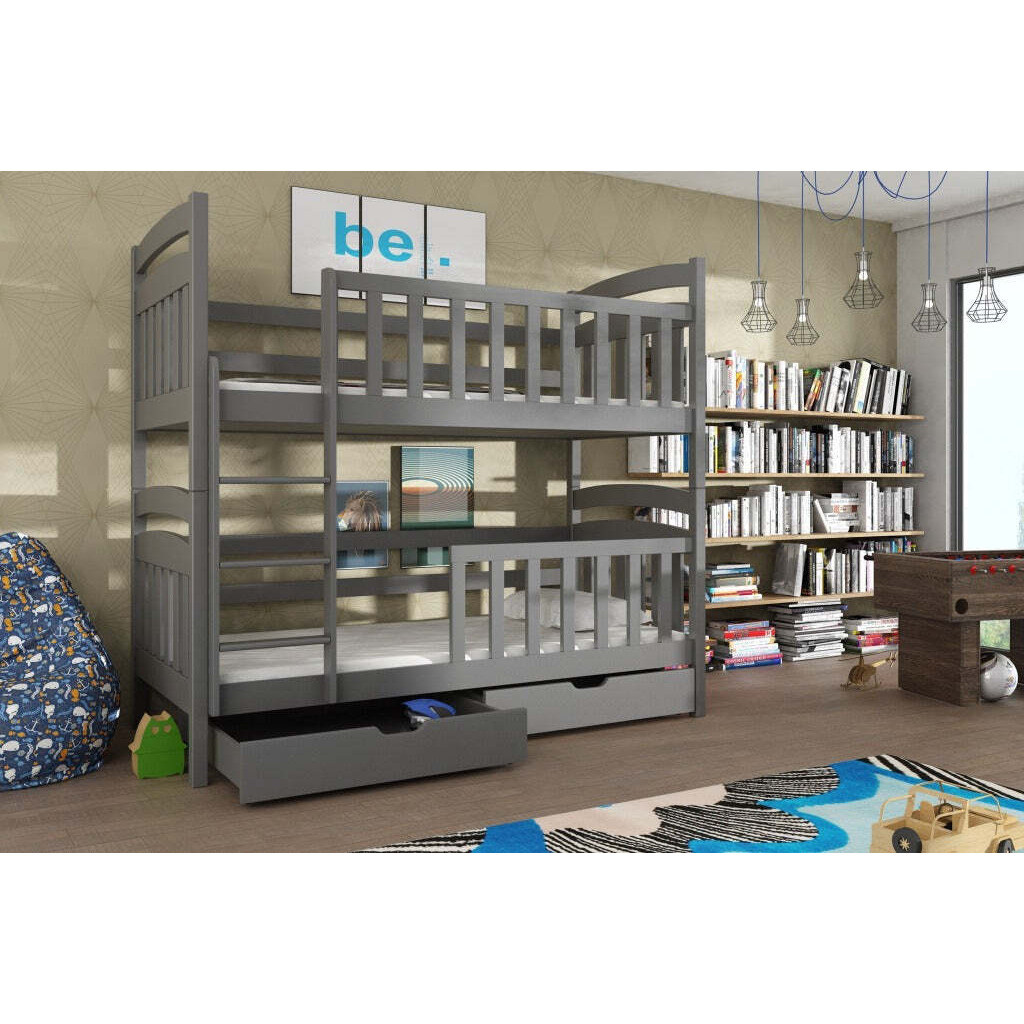 Wooden Bunk Bed Sebus with Storage - Graphite Without Mattresses - image 1