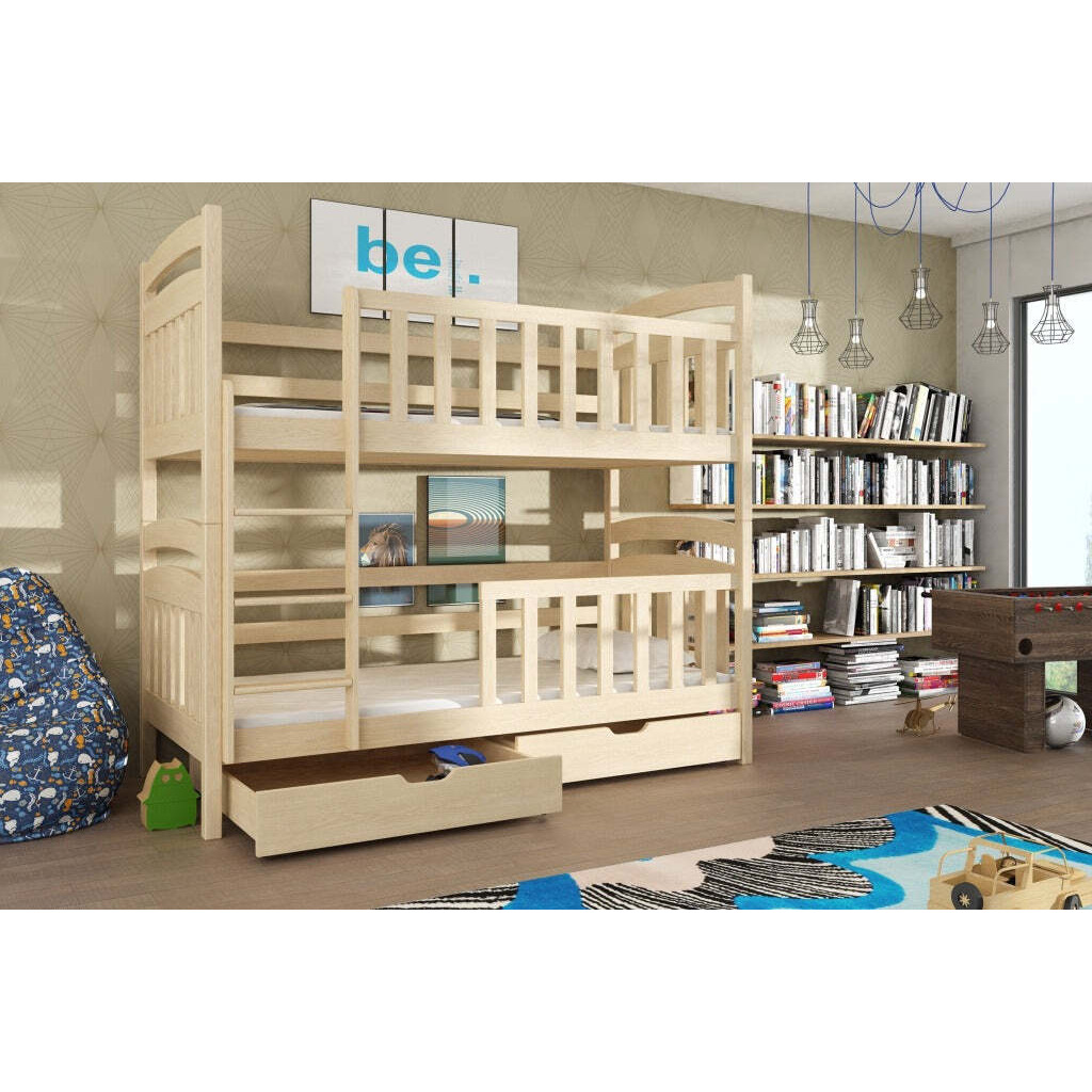 Wooden Bunk Bed Sebus with Storage - Pine Without Mattresses - image 1