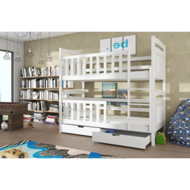 Wooden Bunk Bed Sebus with Storage - White Matt Foam Mattresses