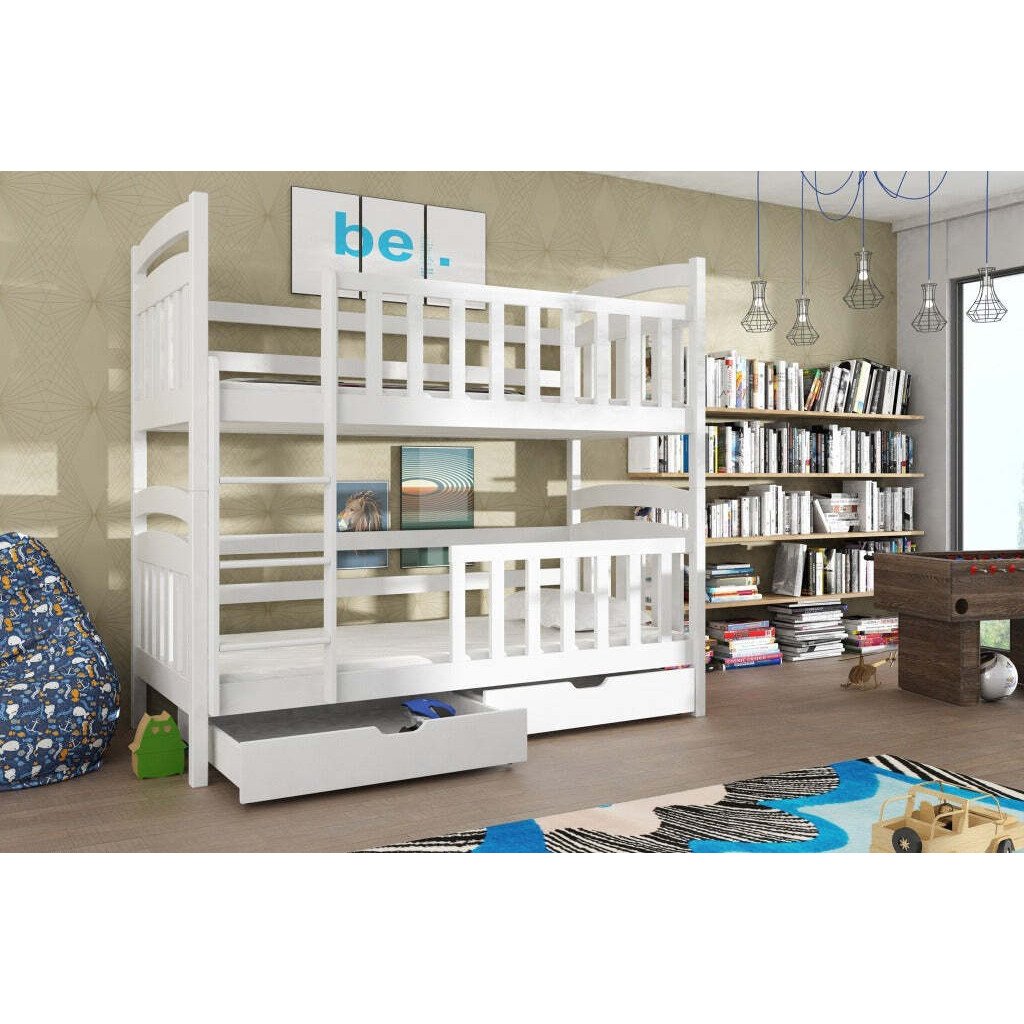 Wooden Bunk Bed Sebus with Storage - White Matt Without Mattresses - image 1