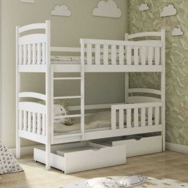 Wooden Bunk Bed Sebus with Storage - White Matt Without Mattresses - thumbnail 2