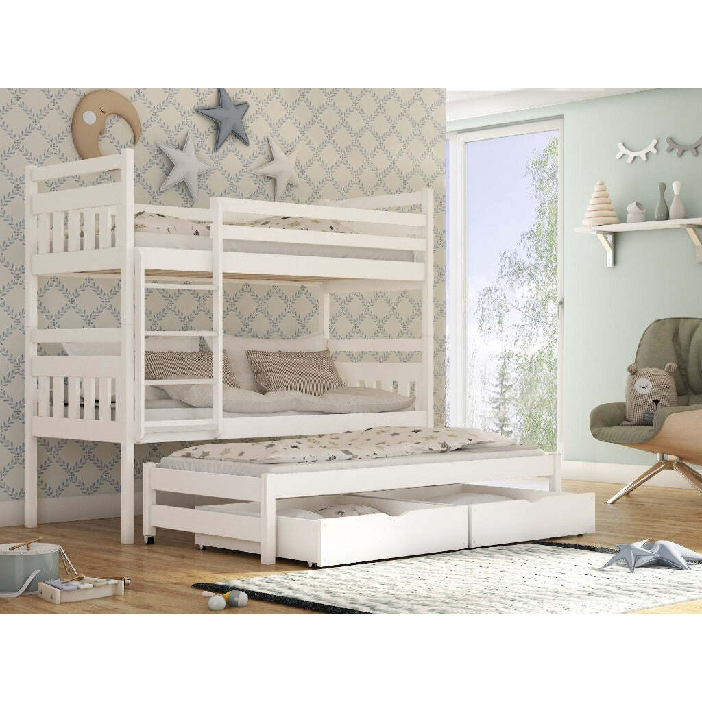 Seweryn Bunk Bed with Trundle and Storage - White Matt Without Mattresses - image 1
