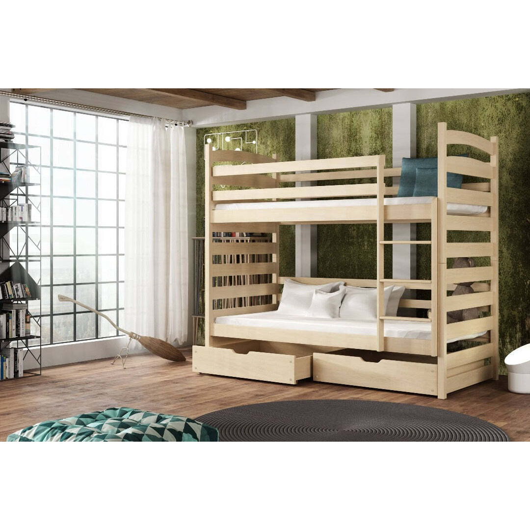 Wooden Bunk Bed Slawek with Storage - Pine Foam Mattresses - image 1