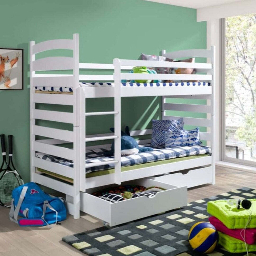 Wooden Bunk Bed Slawek with Storage - White Without Mattresses - image 1