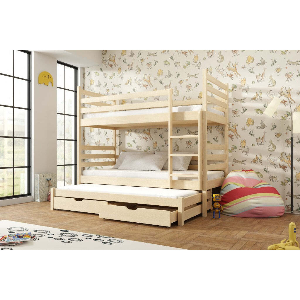 Tomi Bunk Bed with Trundle and Storage - Pine Foam Mattresses - image 1