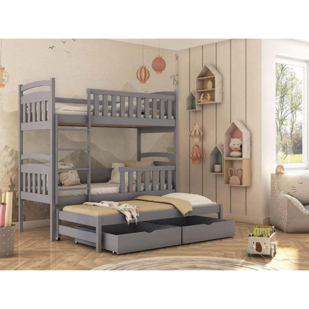 Viki Bunk Bed with Trundle and Storage - Grey Matt Foam/Bonnell Mattresses - image 1