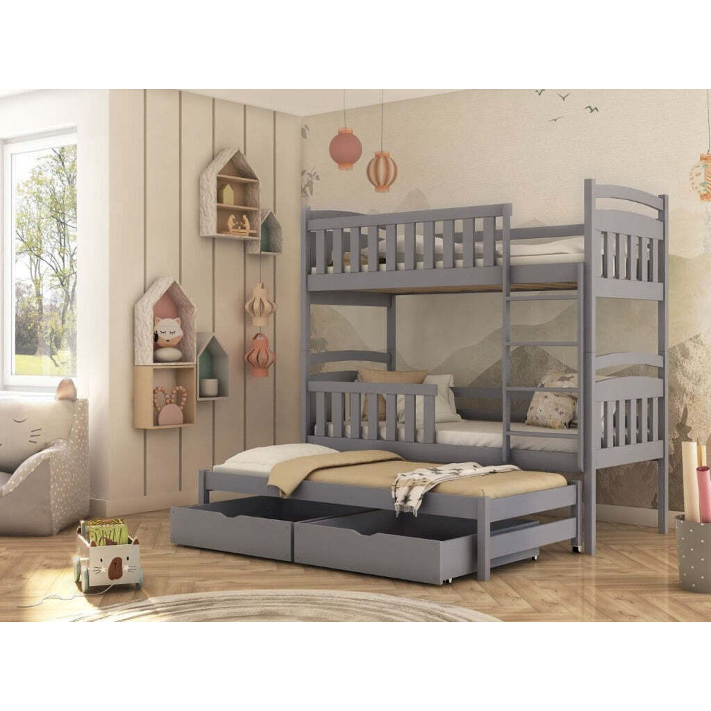 Viki Bunk Bed with Trundle and Storage - Grey Matt Foam Mattresses - image 1