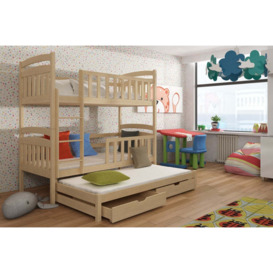 Viki Bunk Bed with Trundle and Storage - Pine Without Mattresses