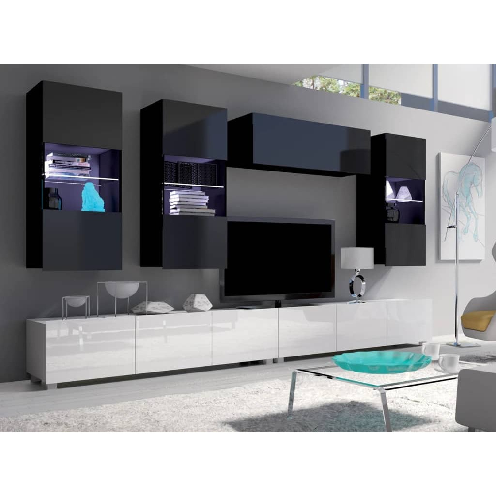 "Calabrini 5 Entertainment Unit For TVs Up To 60"" - Black Gloss and White Gloss 300cm" - image 1