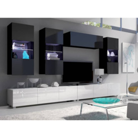 "Calabrini 5 Entertainment Unit For TVs Up To 60"" - Black Gloss and White Gloss 300cm"