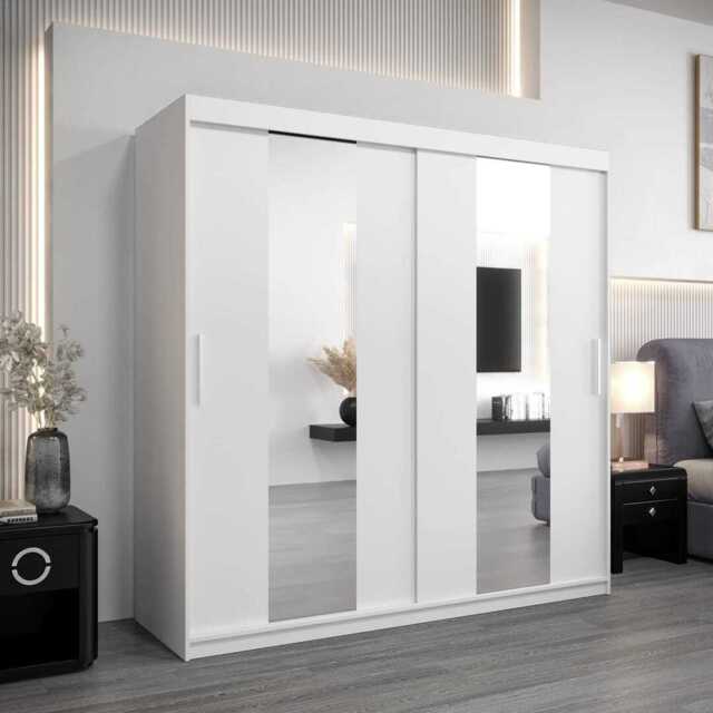 Pole Sliding Door Wardrobe 200cm - White 200cm - image 1