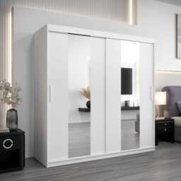 Pole Sliding Door Wardrobe 200cm - White 200cm - thumbnail 1