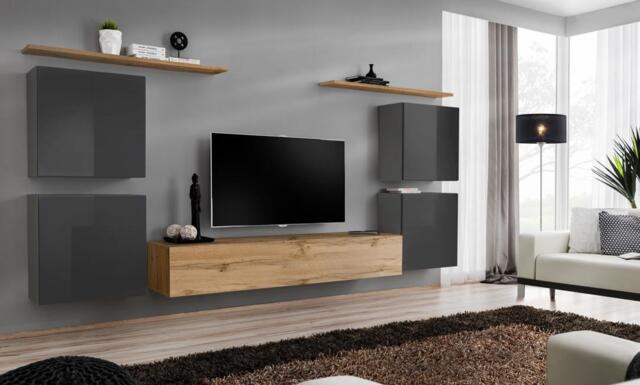 "Switch IV Entertainment Unit For TVs Up To 75"" - Oak Wotan 320cm Graphite" - image 1