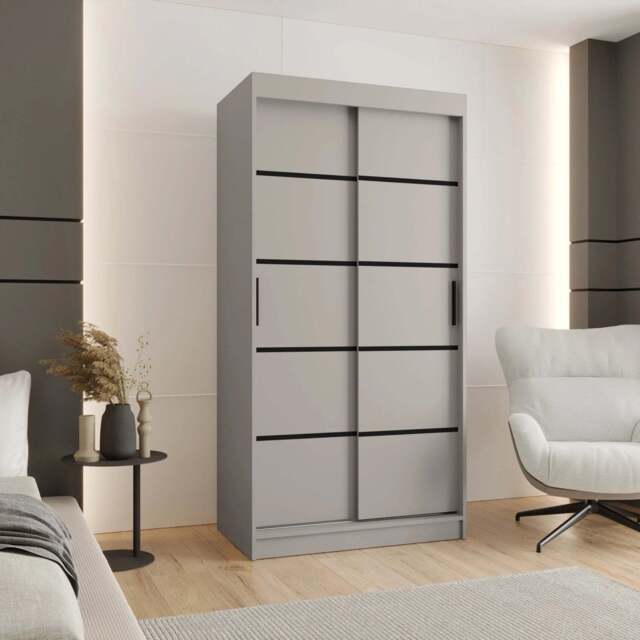 Rubino V1 Sliding Door Wardrobe 100cm - Cashmere 100cm - image 1