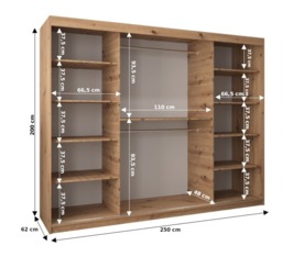 Madrid Sliding Door Wardrobe 250cm - Black 250cm - thumbnail 5