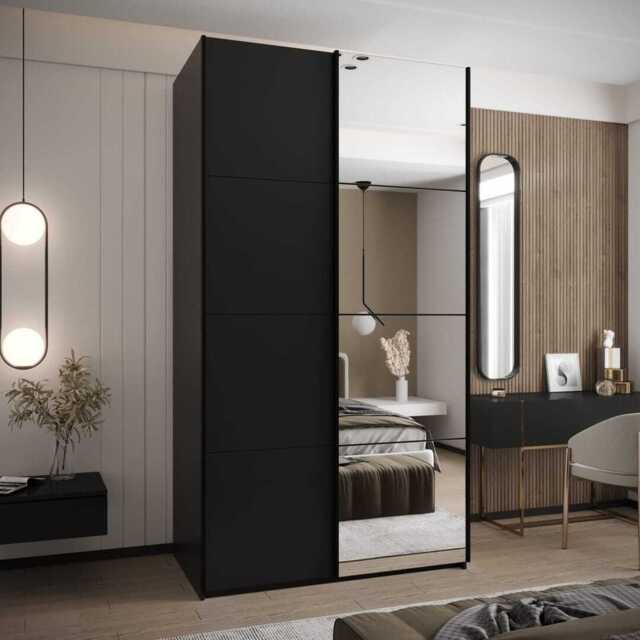 Trosa III Sliding Door Wardrobe 130cm - Black 130cm - image 1