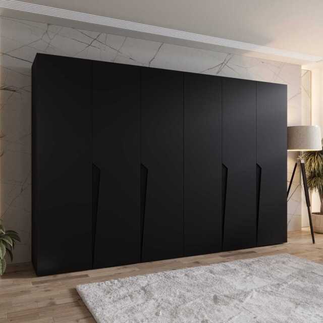 Piano I Hinged Door Wardrobe 300cm - Black 300cm - image 1