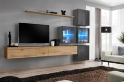 "Switch XIX Entertainment Unit For TVs Up To 75"" - Oak Wotan 280cm Graphite" - thumbnail 1