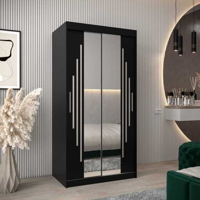 York I Sliding Door Wardrobe 100cm - Black 100cm - image 1