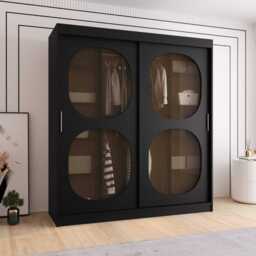 Bahrain II Sliding Door Wardrobe 180cm - Black 180cm - thumbnail 1