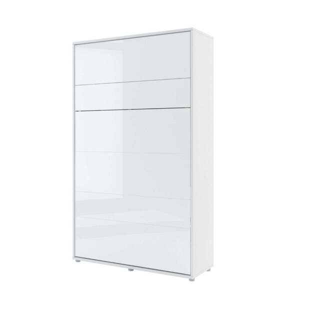 BC-02 Vertical Wall Bed Concept 120cm With Storage Cabinets and LED - White Gloss 120 x 200cm - image 1