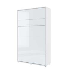 BC-02 Vertical Wall Bed Concept 120cm With Storage Cabinets and LED - White Gloss 120 x 200cm