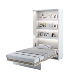 BC-02 Vertical Wall Bed Concept 120cm With Storage Cabinets and LED - White Gloss 120 x 200cm - thumbnail 5