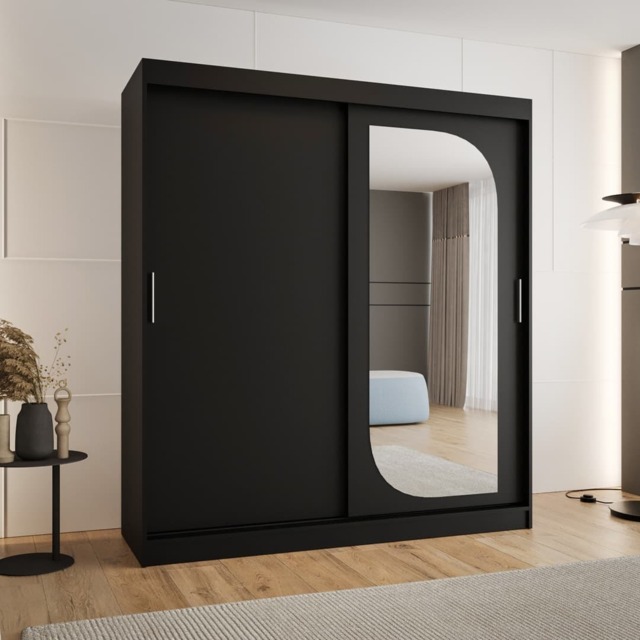 Lucy Sliding Door Wardrobe 180cm - Black 180cm - image 1