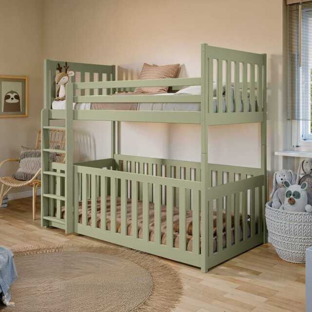 Wooden Bunk Bed Cris with Cot Bed - Olive Foam Mattresses - image 1