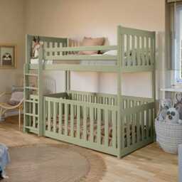 Wooden Bunk Bed Cris with Cot Bed - Olive Foam Mattresses - thumbnail 1