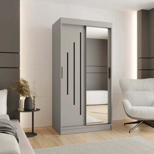Rubino Y2 Sliding Door Wardrobe 100cm - Cashmere 100cm - image 1
