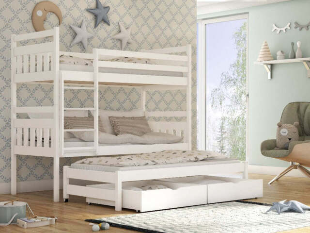 Seweryn Bunk Bed with Trundle and Storage - White Matt Without Mattresses - image 1