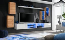 "Switch XXV Wall Entertainment Unit For TVs Up To 75"" - White 280cm Oak Wotan"