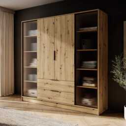 Kelly Hinged Door Wardrobe 206cm [Glass] - Oak Artisan 206cm