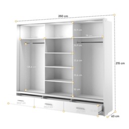 Arti 23 - 3 Sliding Door Wardrobe 250cm - White Matt 250cm - thumbnail 4